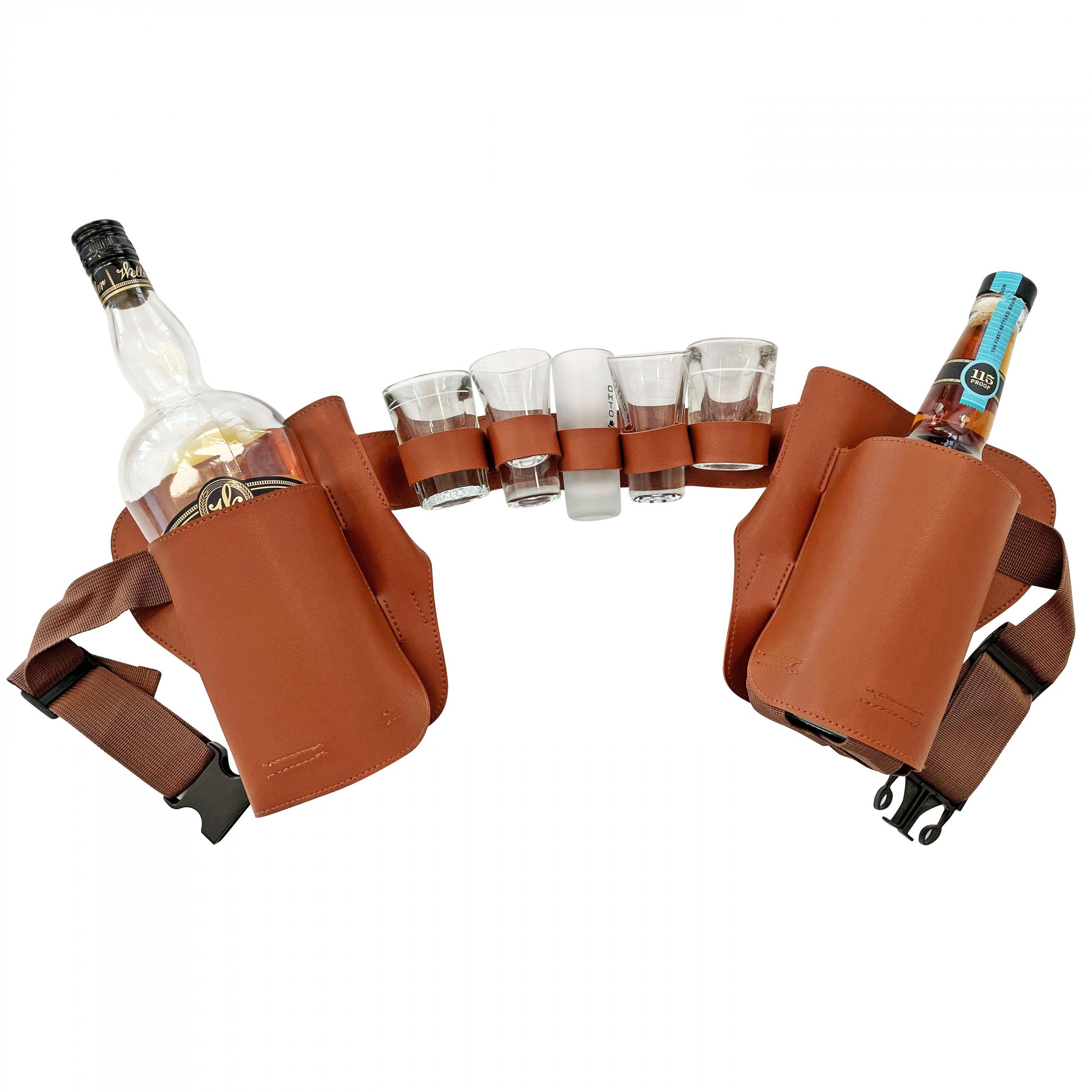 Liquor Holsters with Shot Glass Holder Brown Belt